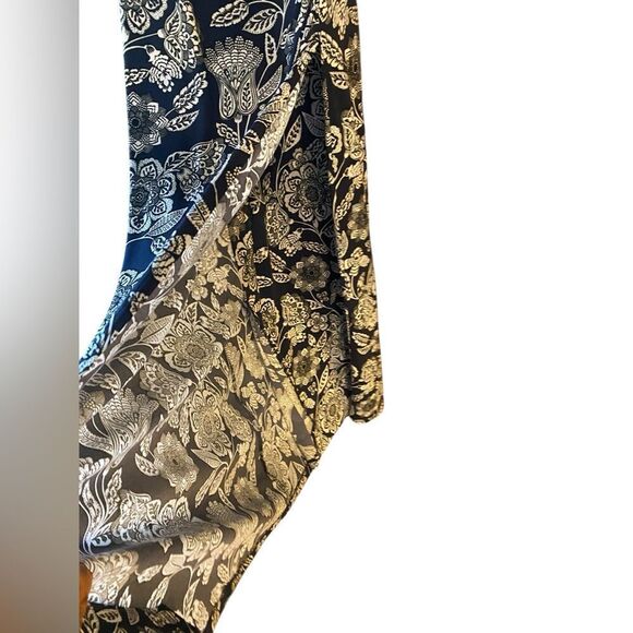 Coldwater Creek Sz 6 Navy Blue Floral Ruching Front Side Slit Maxi Dress - Picture 5 of 9